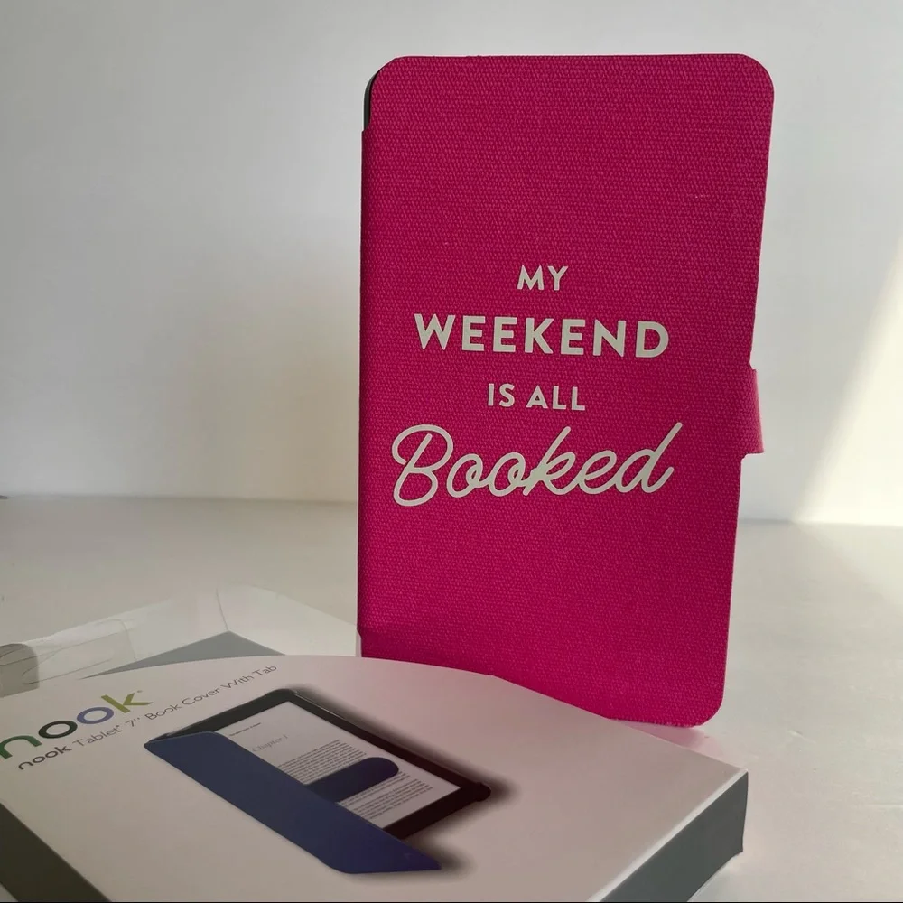 Nook Tablet 7” Pink Book Cover with Tab NWT My Weekend is All Booked
